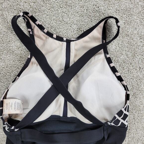 Nike Rush High Neck One Piece Swimsuit Womens M Black White Geo Criss Cross Back - Picture 6 of 16